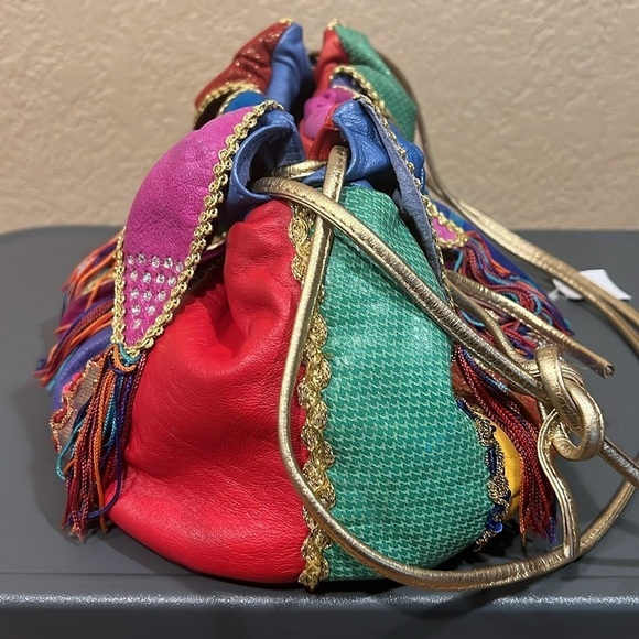 Rita Diana for Mylinka colorful leather sequin vintage scrunch purse bucket boho - Picture 8 of 16